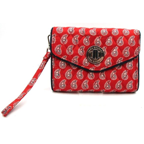 Vera Bradley Red Bandana Petite Paisley Printed Turnlock Wristlet Wallet Quilted - Picture 1 of 12